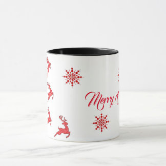 Merry Christmas Reindeers & Snowflakes Mug