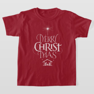 Merry Christmas Religious Calligraphy Chalkboard T-Shirt