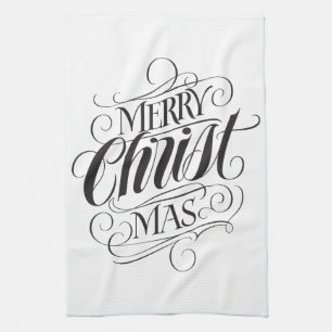 Merry CHRISTmas Religious Calligraphy Lettering Tea Towel