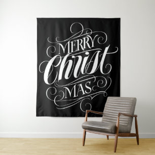Merry CHRISTmas Religious Calligraphy Script Black Tapestry