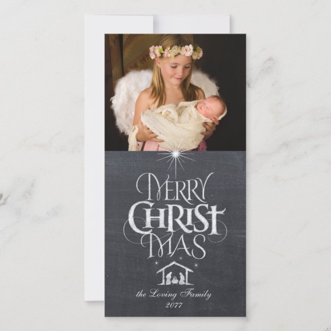 Merry Christmas Religious Chalk Customise Holiday Card (Front)