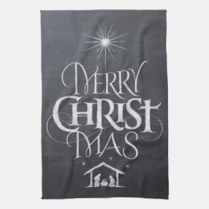 Merry CHRISTmas Religious Chalkboard Calligraphy Tea Towel