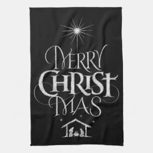 Merry CHRISTmas Religious Chalkboard Calligraphy Tea Towel