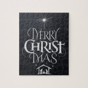 Merry Christmas Religious Christmas Black Chalk Jigsaw Puzzle
