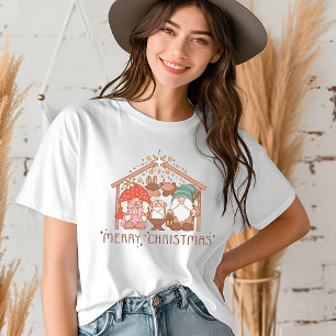 Merry Christmas Religious Gnome Manger Christmas Tri-Blend Shirt