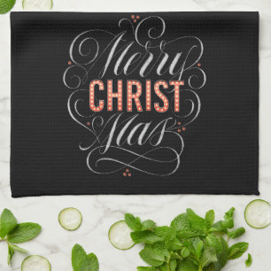 Merry CHRISTmas Religious Red Marquee Chalkboard Tea Towel