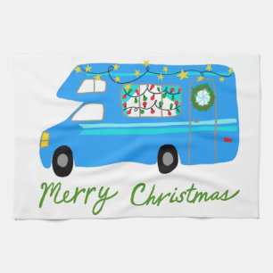 MERRY CHRISTMAS Retro Camper Motorhome RV Xmas Tea Towel