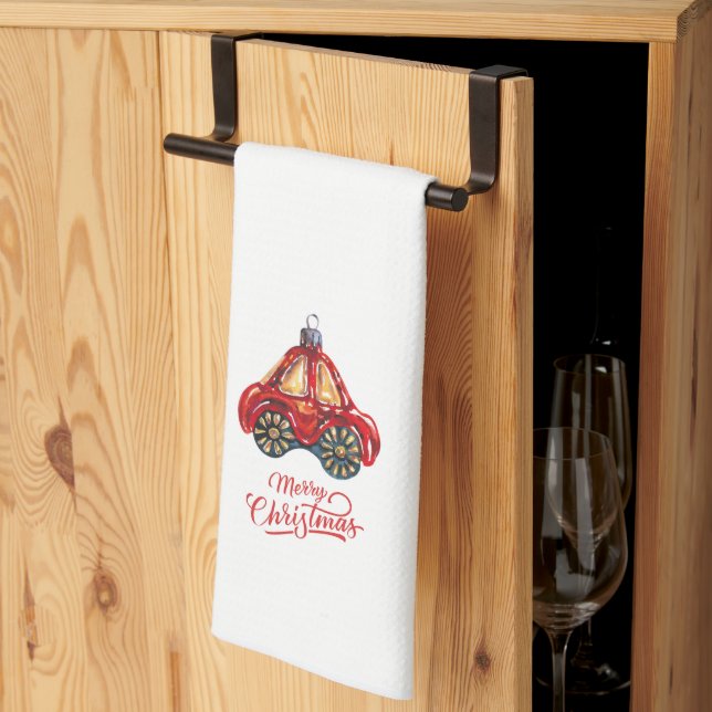 Merry Christmas Retro Car Ornament  Tea Towel (Thirds Fold)