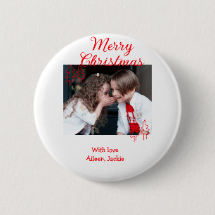 Merry Christmas retro Christmas tree kids photo na 6 Cm Round Badge