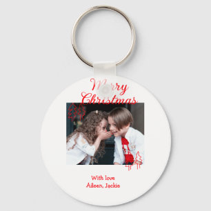 Merry Christmas retro Christmas tree kids photo na Key Ring