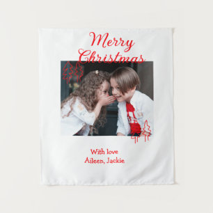 Merry Christmas retro Christmas tree kids photo na Tapestry