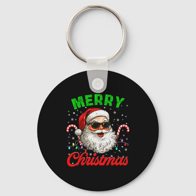 Merry Christmas Retro Cool Santa Candy Cane Xmas M Key Ring (Front)