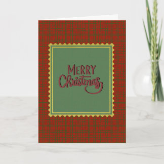 Merry Christmas Retro Green & Red Plaid Holiday Card