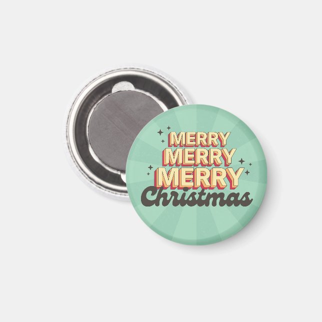 Merry Christmas retro groovy 3d design text Magnet (Front/Back)