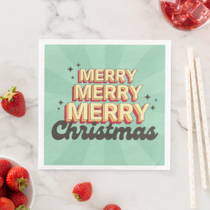 Merry Christmas retro groovy 3d design text Napkin