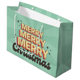 Merry Christmas retro groovy text holidays Large Gift Bag