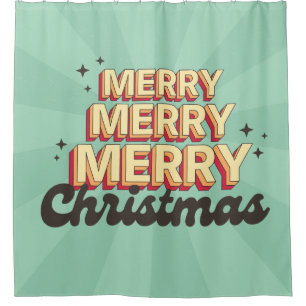 Merry Christmas retro groovy text seasonal Shower Curtain