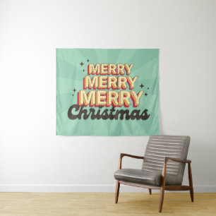 Merry Christmas retro groovy text seasonal Tapestry