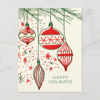 Merry Christmas | Retro Hand Drawn  Ornaments Holi Holiday Postcard