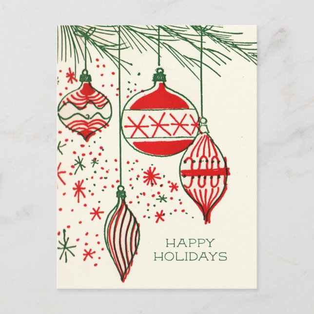 Merry Christmas | Retro Hand Drawn  Ornaments Holi Holiday Postcard (Front)
