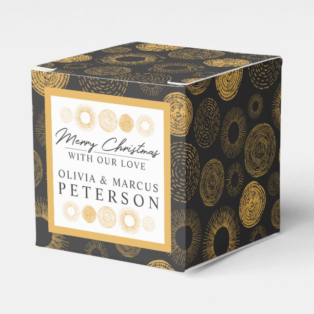 Merry Christmas Retro Holiday Gold Burst Gift Favour Box (Front Side)