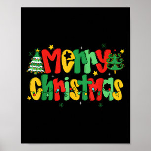 Merry Christmas Retro Lights Tree Men Women Kids M Poster