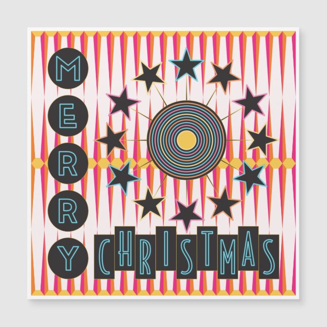 Merry Christmas Retro Magnet Card (Front)