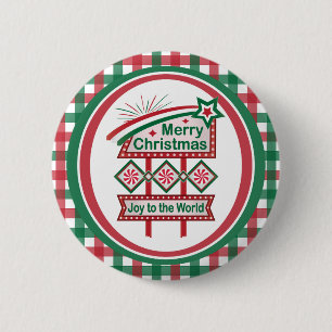 Merry Christmas Retro Marquee – Joy to the World 6 Cm Round Badge