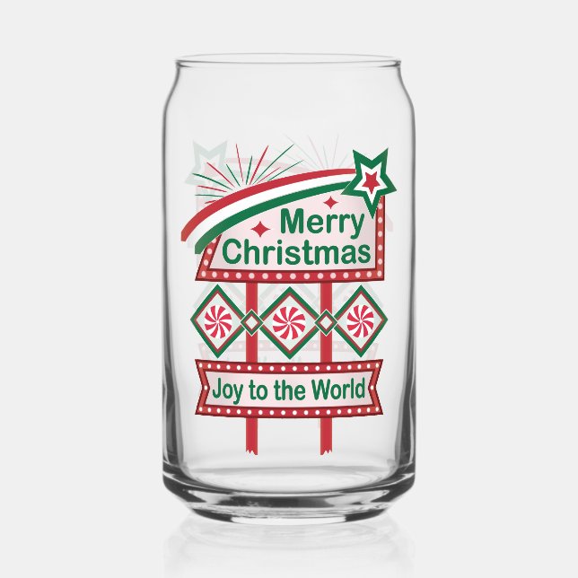 Merry Christmas Retro Marquee – Joy to the World Can Glass (Front)