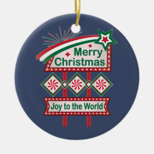 Merry Christmas Retro Marquee – Joy to the World Ceramic Tree Decoration