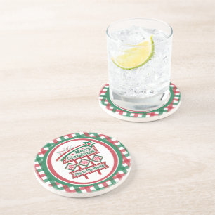 Merry Christmas Retro Marquee – Joy to the World Coaster