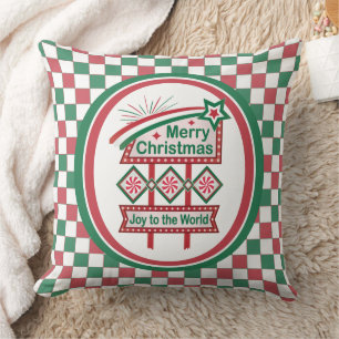 Merry Christmas Retro Marquee – Joy to the World Cushion
