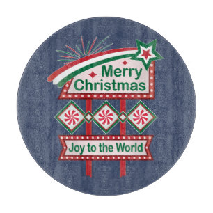 Merry Christmas Retro Marquee – Joy to the World Cutting Board