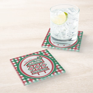 Merry Christmas Retro Marquee – Joy to the World Glass Coaster