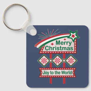 Merry Christmas Retro Marquee – Joy to the World Key Ring