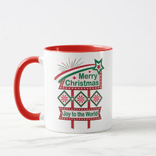 Merry Christmas Retro Marquee – Joy to the World Mug