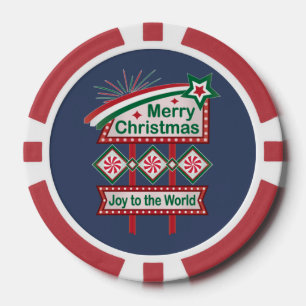 Merry Christmas Retro Marquee – Joy to the World Poker Chips