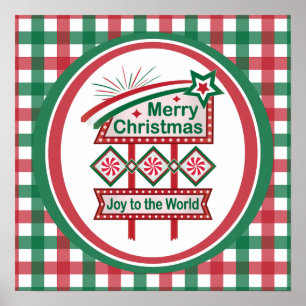 Merry Christmas Retro Marquee – Joy to the World Poster