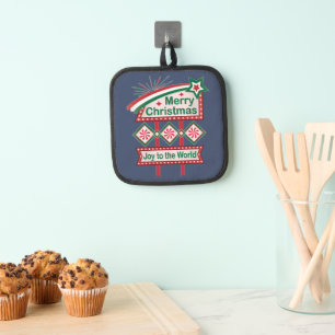Merry Christmas Retro Marquee – Joy to the World Pot Holder