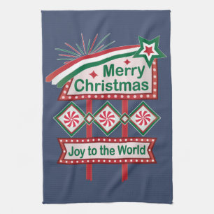 Merry Christmas Retro Marquee – Joy to the World Tea Towel