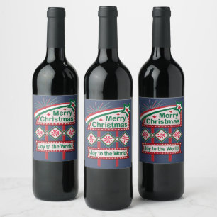 Merry Christmas Retro Marquee – Joy to the World Wine Label