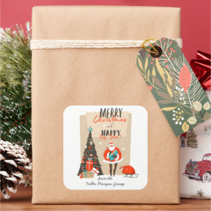Merry Christmas   Retro Mid-Century Modern Holiday Square Sticker