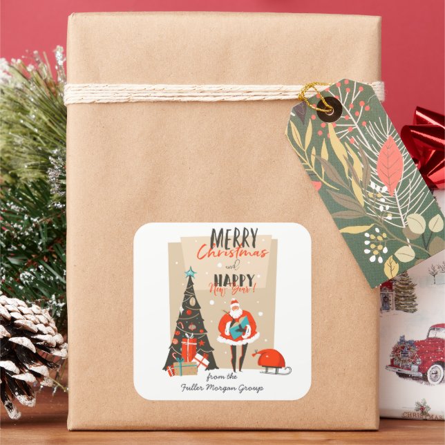Merry Christmas | Retro Mid-Century Modern Holiday Square Sticker (Holiday)