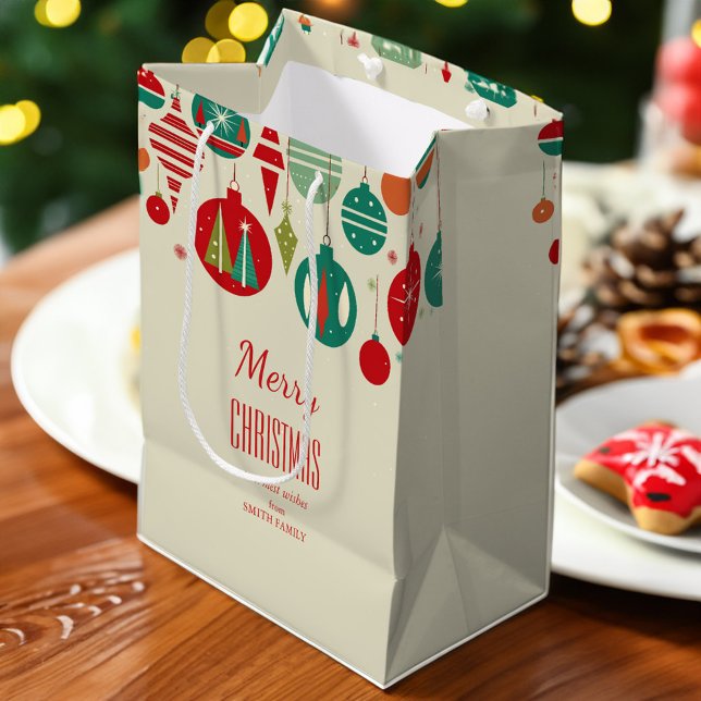 Merry Christmas retro midcentury baubles simple Medium Gift Bag (Merry Christmas modern retro midcentury baubles simple beige Medium Gift Bag)