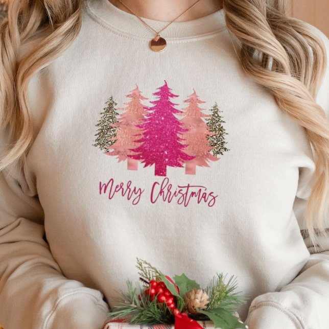 Merry Christmas Retro Pink Christmas Trees T-Shirt (Creator Uploaded)