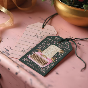 Merry Christmas Retro Pink Typewriter Santa Letter Gift Tags