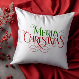 Merry Christmas Retro Red and Green Typography Cushion