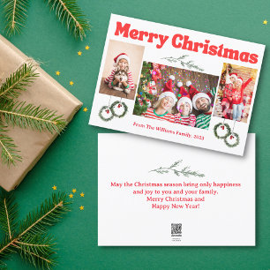 merry christmas retro red calligraphy 3 photos holiday card