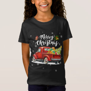 Merry Christmas Retro Red Truck Farm Christmas Tre T-Shirt