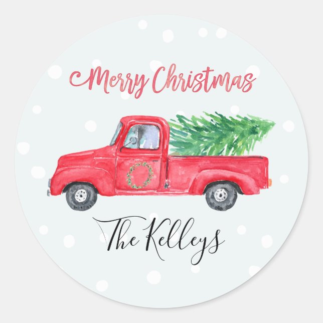 Merry Christmas | Retro Red Truck Gift Tag (Front)